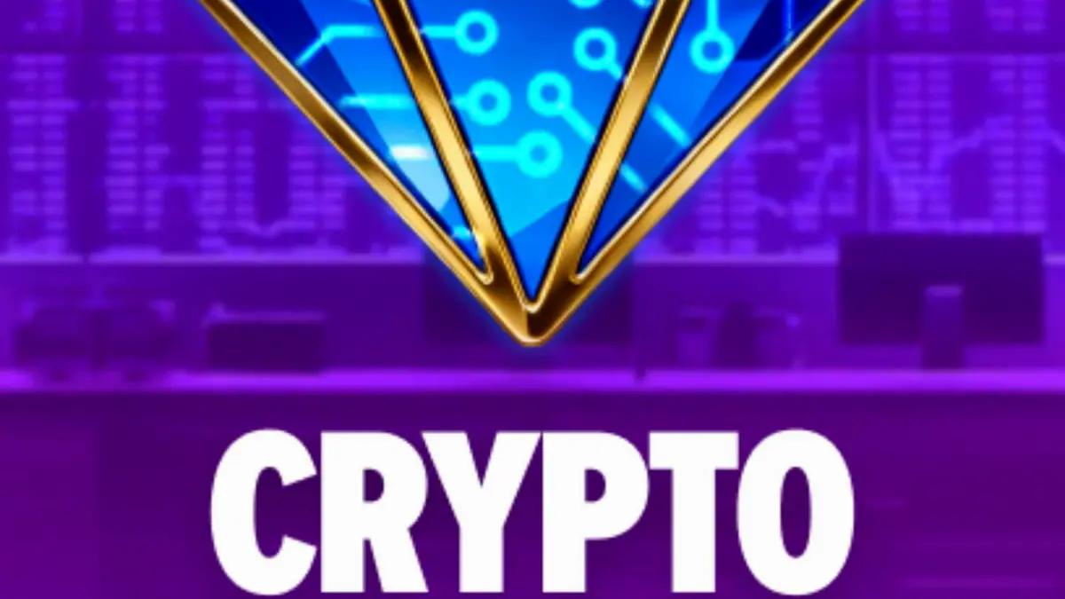 Tampilan layar utama slot Crypto Crown 20 dengan simbol kripto dan buah neon