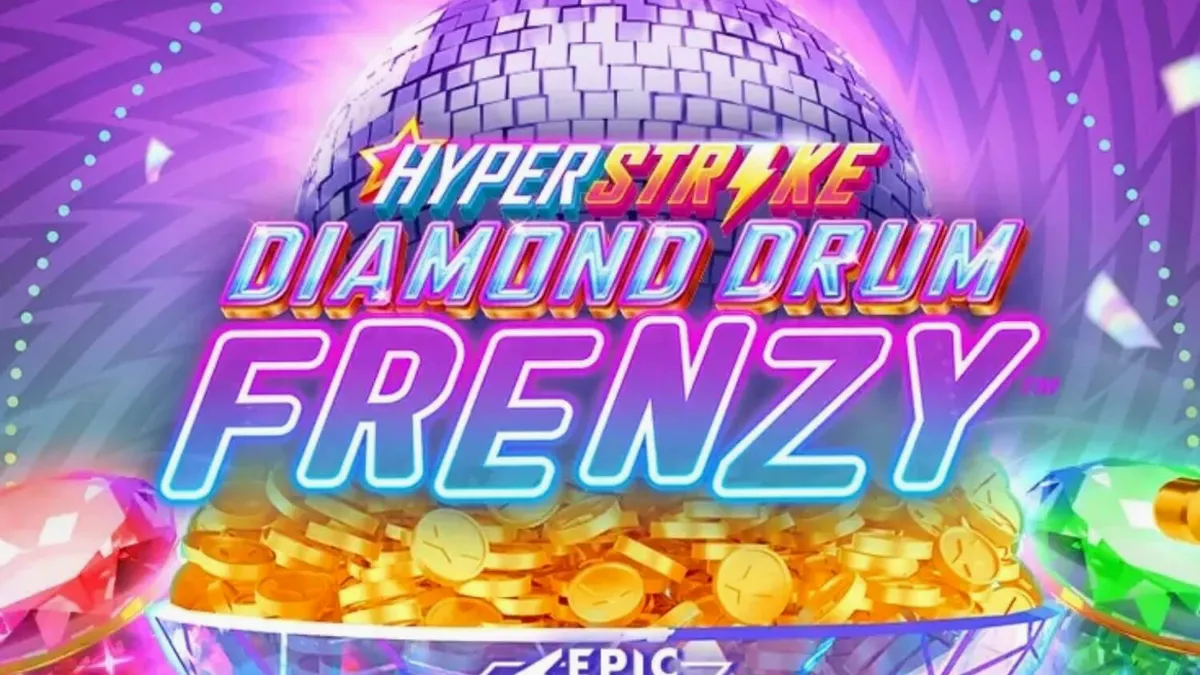 Tampilan visual slot Hyper Strike Diamond Drum Frenzy dengan nuansa neon